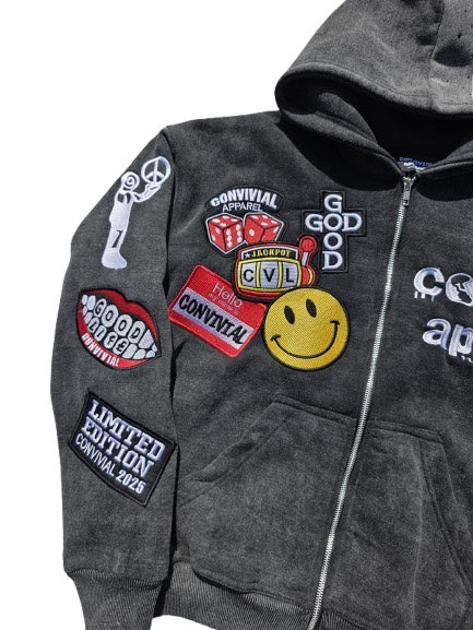 Convivial Zip up Hoodie Black