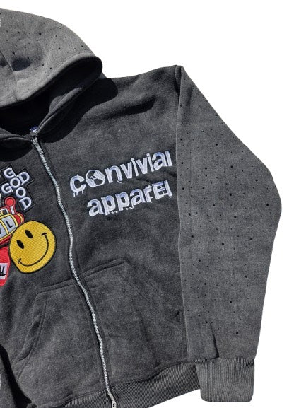 Convivial Zip up Hoodie Black