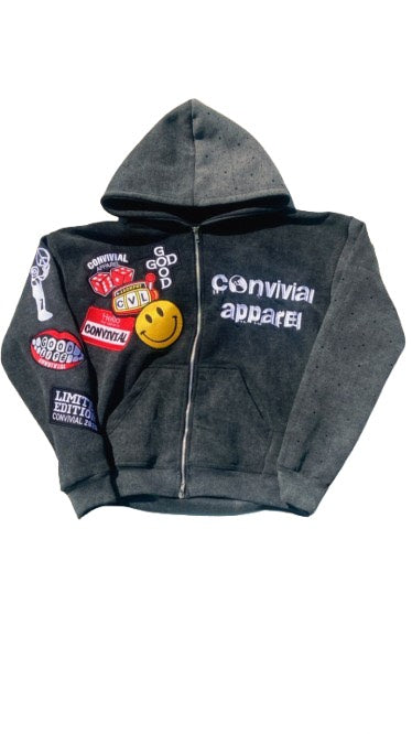 Convivial Zip up Hoodie Black