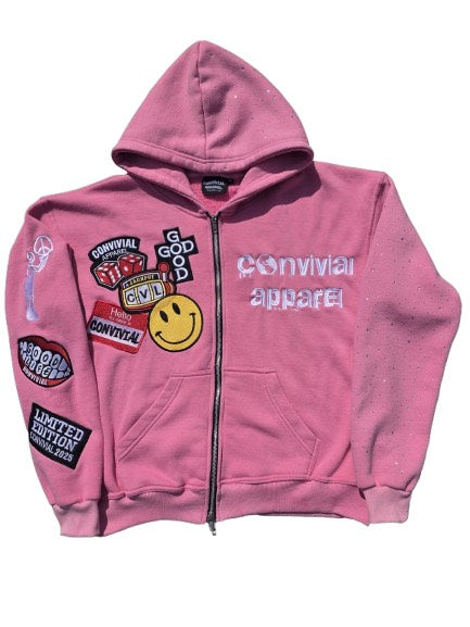 Convivial Zip up Hoodie Pink